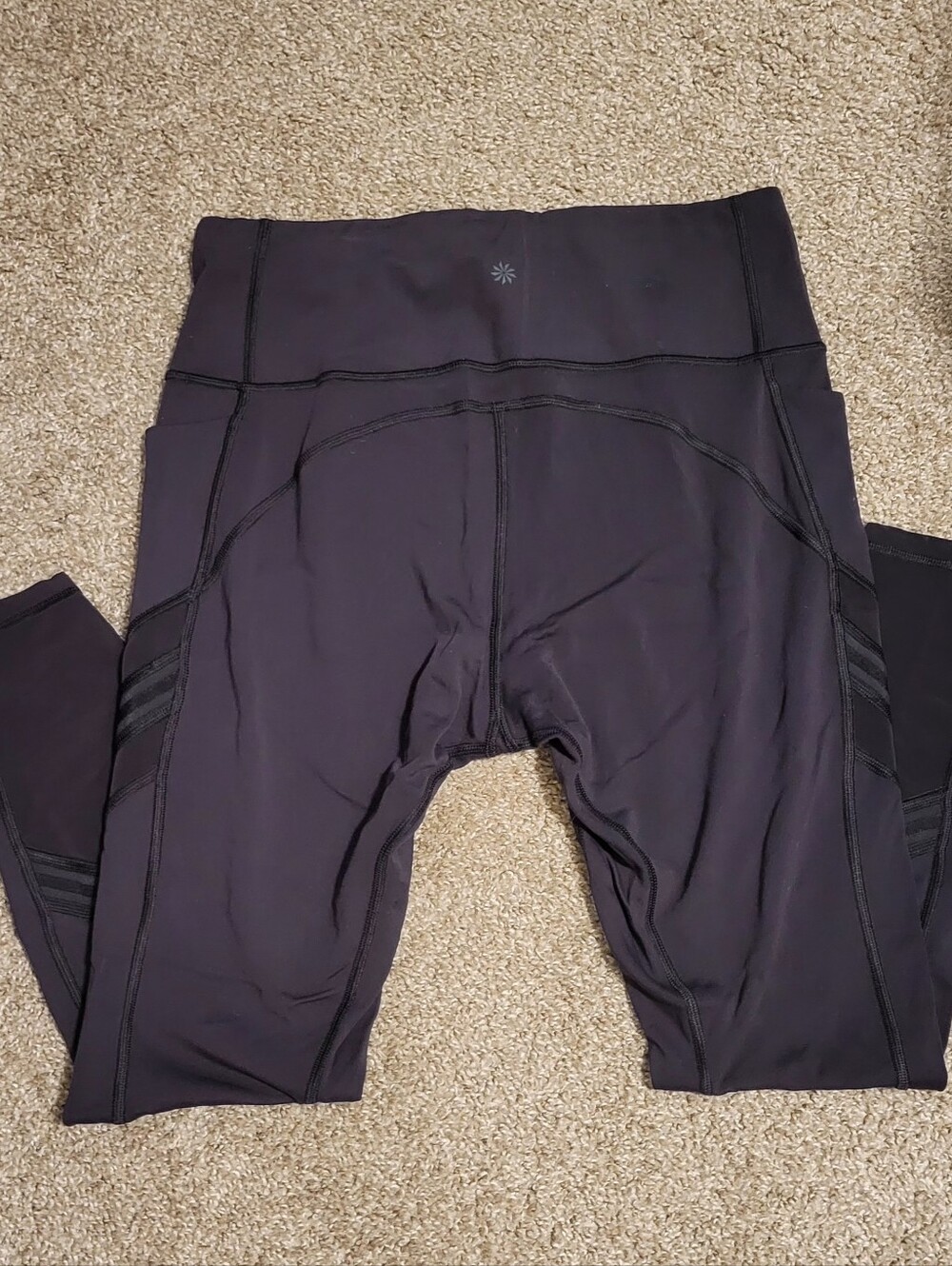 Athleta Black High-Waist Athletic Leggings with Sheer Stripe Detail - Picture 2 of 5